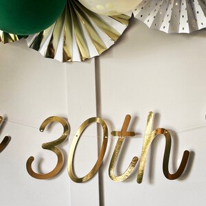 Pancarta de cumpleaños número 30 personalizada en dorado (cualquier edad/color), pancarta para cumplir 30 años, banderines para cumpleaños número 30, pancarta dorada, letrero de cumpleaños, cumpleaños número 30 imagen 5