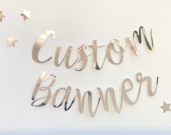Custom Banner, Silver Custom Banner, Custom Bunting, Birthday Banner, Silver Name Bunting, Personalised Sign Backdrop