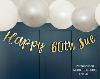 Personalised (any age/colour) 60th Birthday Banner, Turning 60 Banner, 60th Birthday Bunting, Gold Banner, Birthday Sign, 60th Sign Backdrop