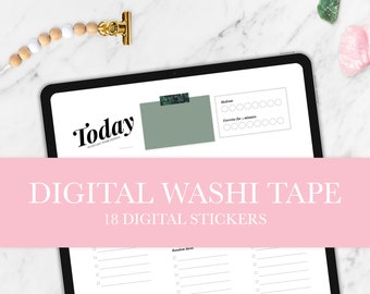 Digital Washi Tape Stickers | 18 Washi Tape Stickers for Digital Planners | Green Leaves Design