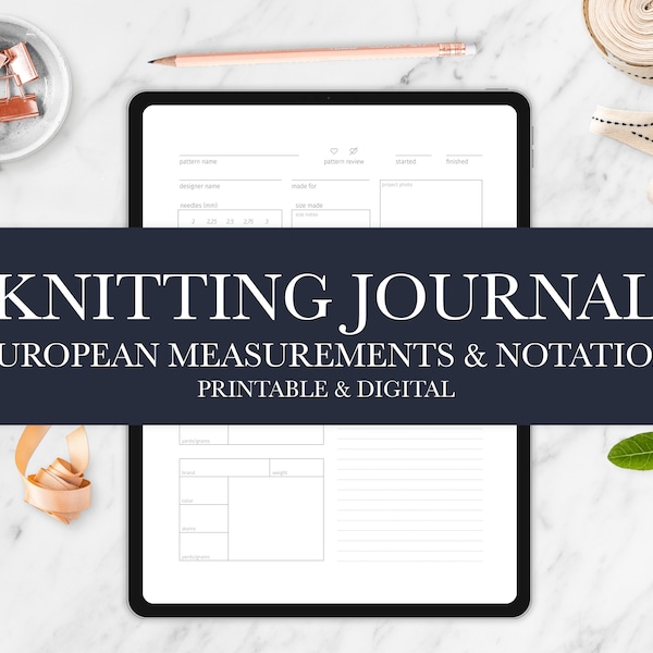 Knitting Project Journal for Project Notebooks or Digital Planners and Binders | European Measurements | Clean and Simple Design