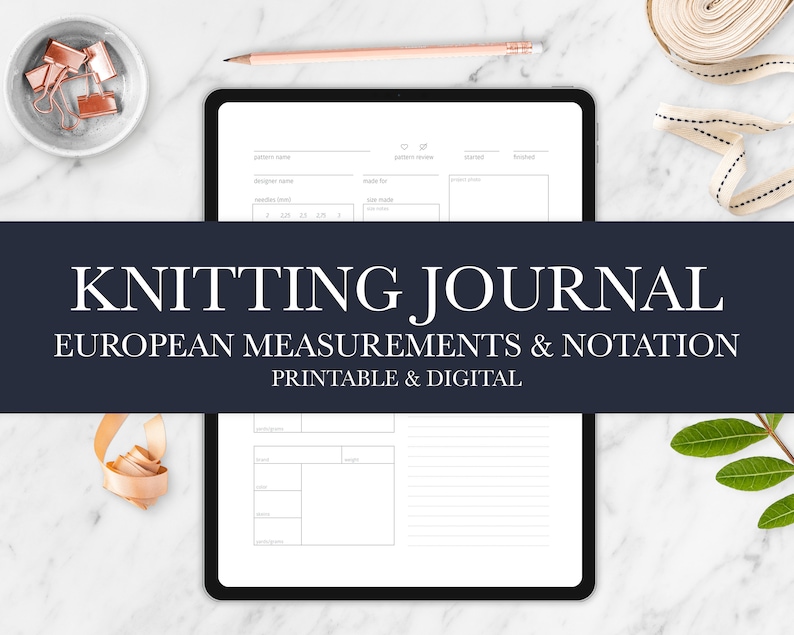 Knitting Project Journal for Project Notebooks or Digital Planners and Binders | European Measurements | Clean and Simple Design 