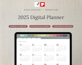2025 Digital Planner | Minimal Weekly Digital Planner | Monday Start | ADHD Friendly