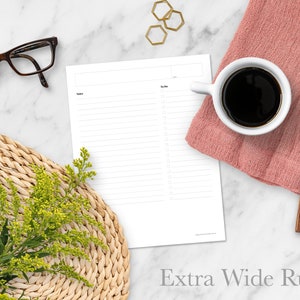 May include: A printable to-do list with extra wide ruled lines. The paper is white with black text. The text says "To Do" and "Notes".