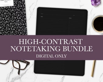 High-Contrast Digital Note-taking Templates for Students, Meetings, and Work From Home | Digital Only