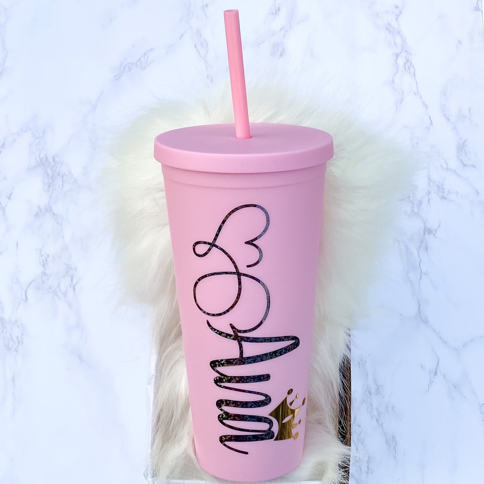 Matte PinkTumbler with Straw Matte Pink Tumbler Personalized Etsy