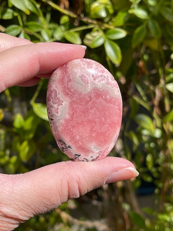 High Quality Rhodochrosite Palm Stone, Pink Crystals, Polished  Rhodochrosite 