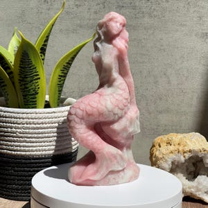 6.5&quot; Hand carved Pink Opal Mermaid, Mermaid Home Decor, Healing Crystals, Mermaid Statue, Crystal Carving, Crystal Collector