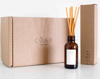 Reed Diffuser Mini [Discovery Set]. COAX. Travel Desktop size. Hand bottled, non-toxic, Eco-friendly packaging. Housewarming Gift Ready.