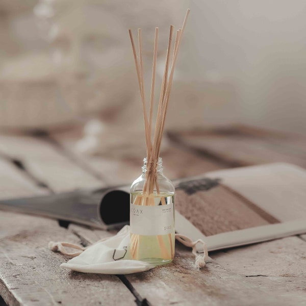 PROJECT COAX Reed Diffuser. [EWB] Eucalyptus, White Tea, Bamboo. Hand bottled, non-toxic, vegan, Eco-friendly packaging.