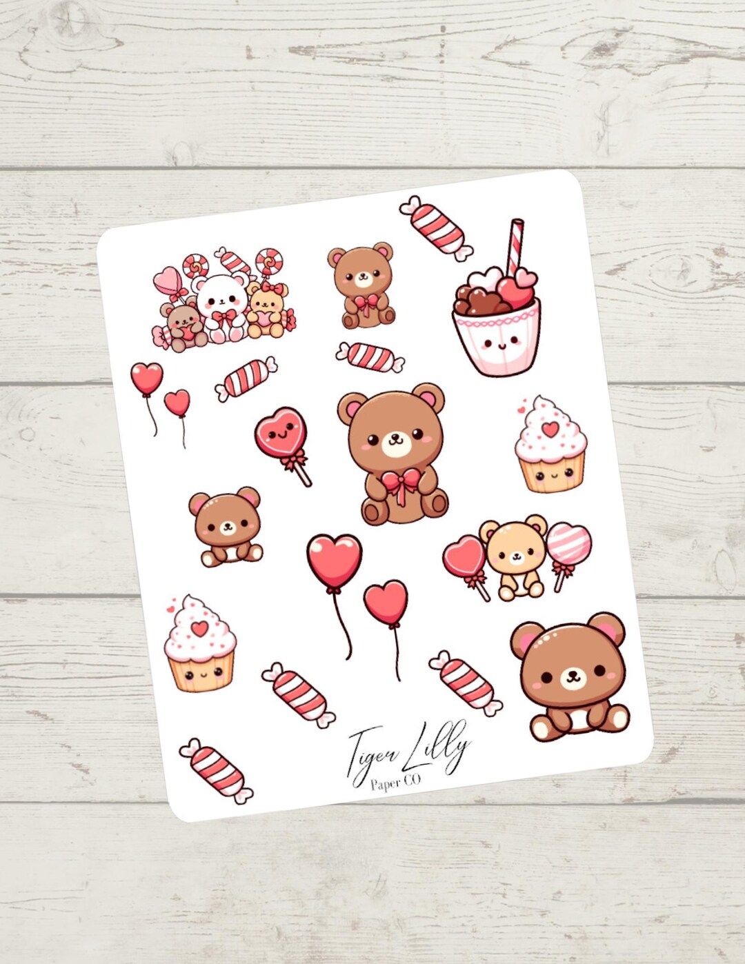 Love Bear Sticker Sheet | Cute Animal Stickers for Scrapbooking ...