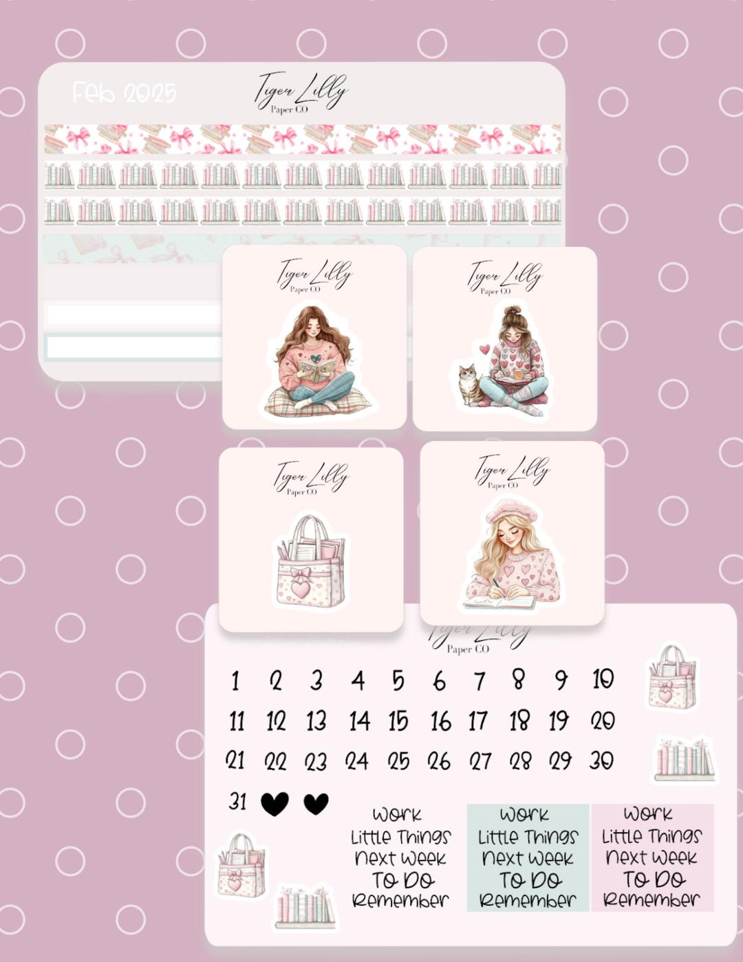 February Book Lover Weekly Sticker Kit - 7x9 Planner Stickers, Reading ...