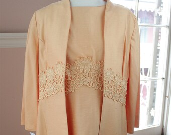 Mod 60s Linen Peach Dress Coat Matching Set