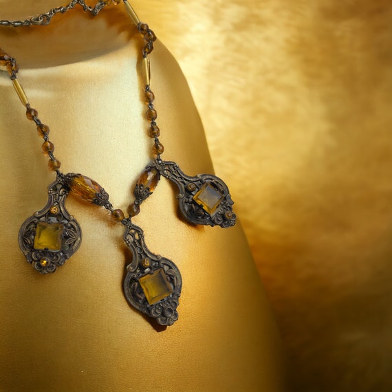 Antique Czechoslovakian, flapper, necklace, citri… - image 3