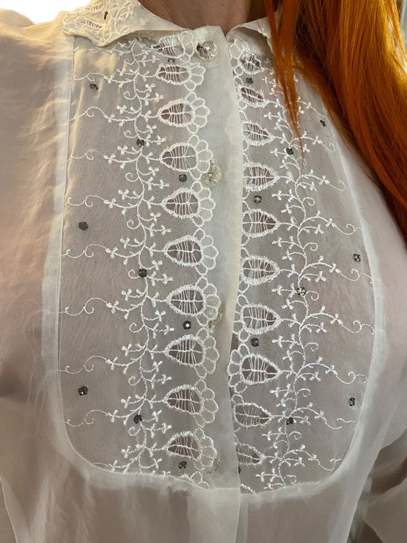 Vintage 40s sheer blouse, elegant, beautiful lace… - image 3