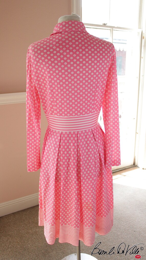 Vintage Mod 60s Pink Dots and Stripes Skater Dres… - image 3