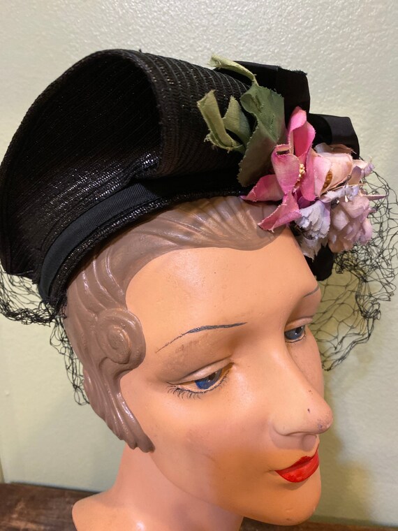 40s vintage hat floral netting fascinator - image 3