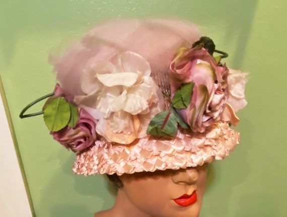 Vintage Pink floral vintage 50s hat - image 6