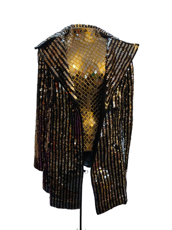 Vintage 70s designer Italian sequins silver and b… - image 3