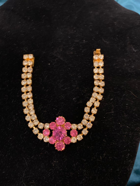 Vintage 50s pink rhinestone bracelet - image 3