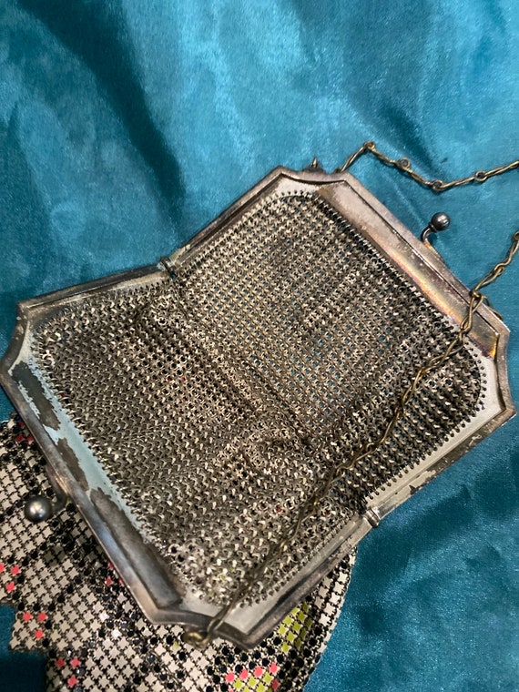 Vintage metal flapper handbag mesh colorful excel… - image 4