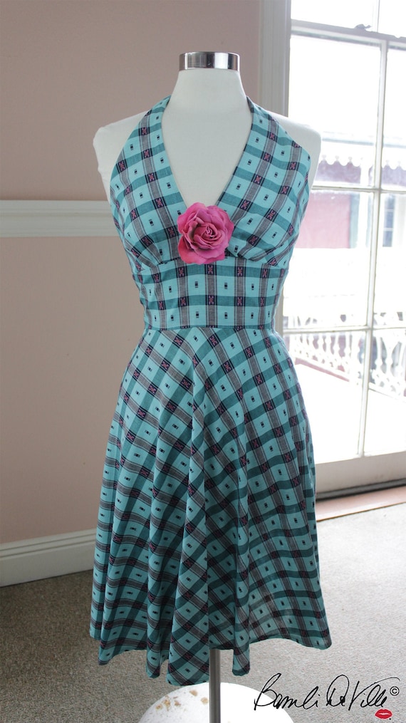 70s Halter Dress Small Turquoise