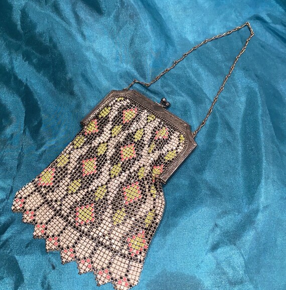 Vintage metal flapper handbag mesh colorful excel… - image 2