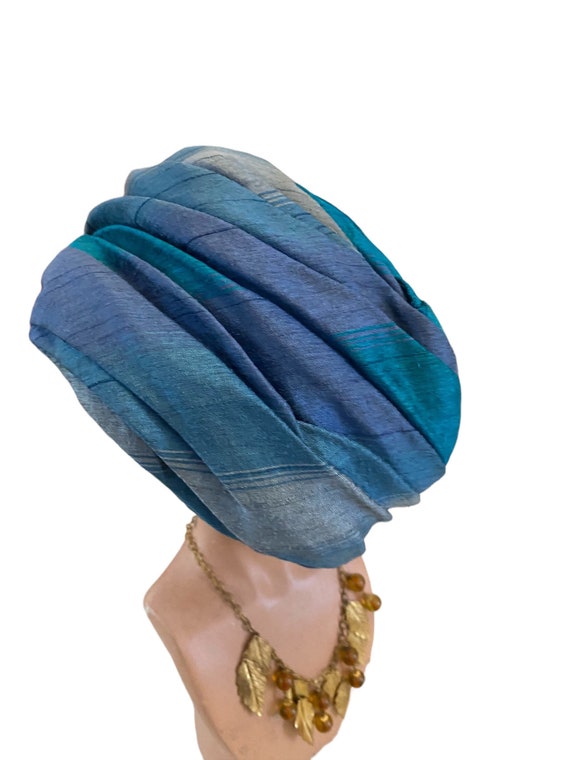 Vintage 40s blue CLOCHE & TURBAN Silk