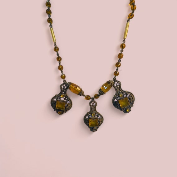 Antique Czechoslovakian, flapper, necklace, citri… - image 2