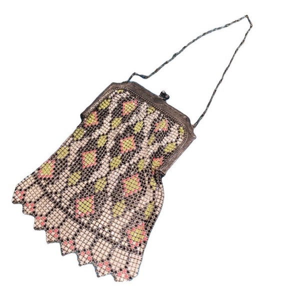 Vintage metal flapper handbag mesh colorful excel… - image 1