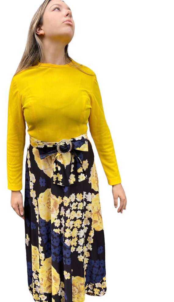 Vintage 70s maxi dress mod yellow medium - image 3