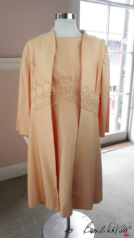 Mod 60s Linen Peach Dress Coat Matching Set