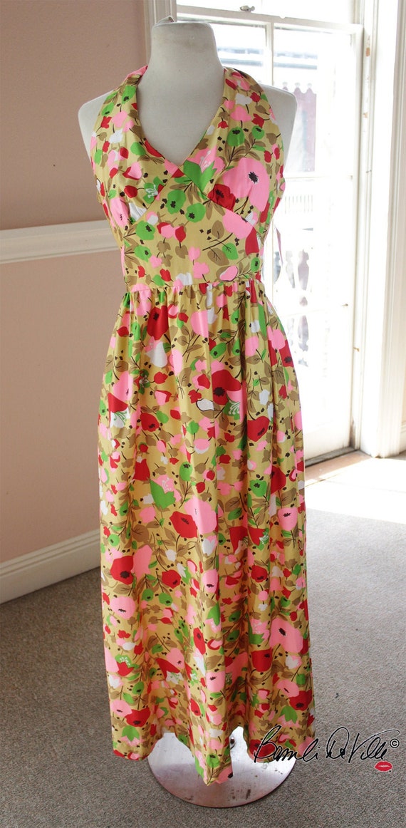 Vintage Halter Floral Dress 70s