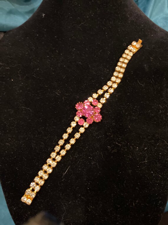 Vintage 50s pink rhinestone bracelet - image 4