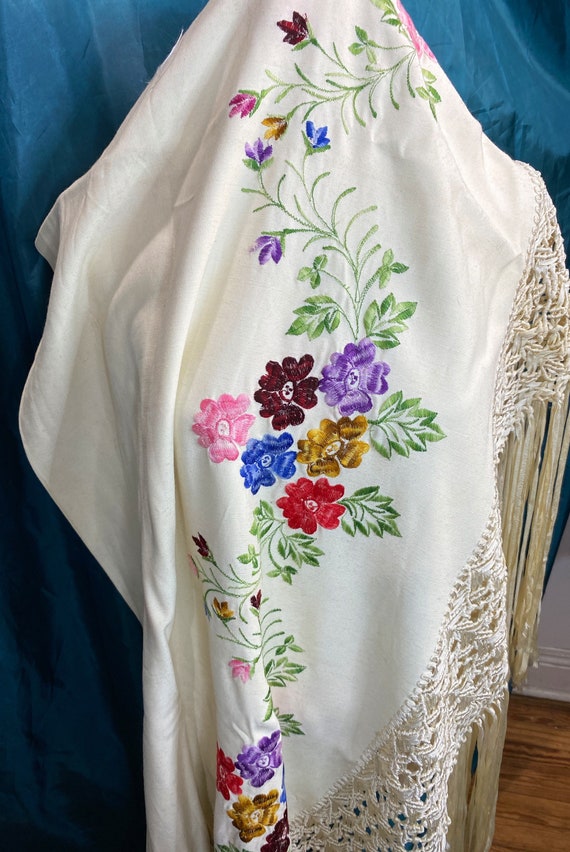 Antique Embroidered Edwardian Shawl and Vintage a… - image 9