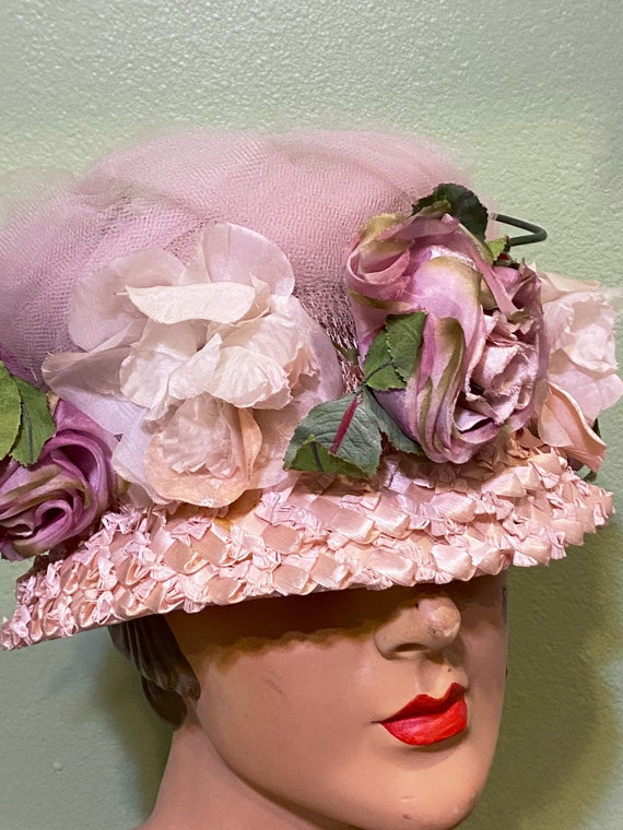 Vintage Pink floral vintage 50s hat - image 7