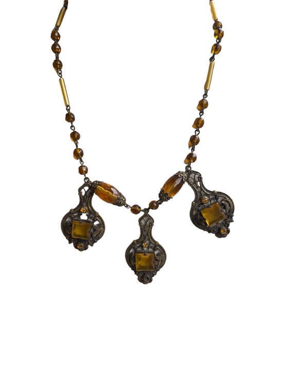 Antique Czechoslovakian, flapper, necklace, citri… - image 6