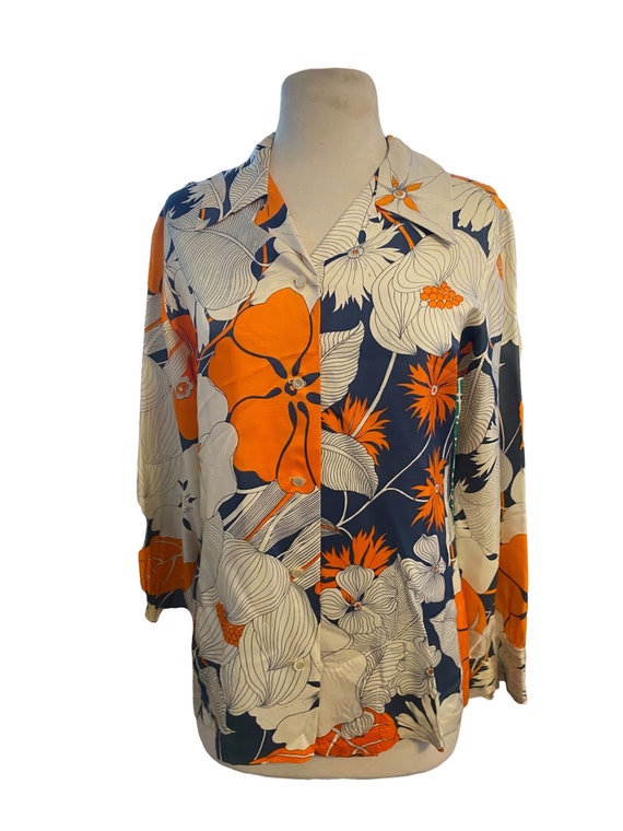 Vintage 70s floral psychedelic blouse medium - image 1