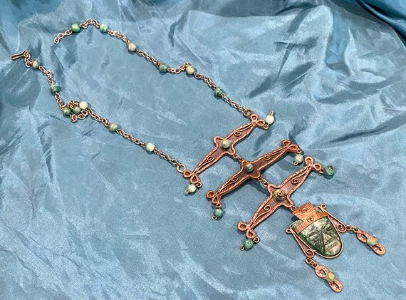 Vintage Mexico Mexican Necklace exotic Jade - image 3