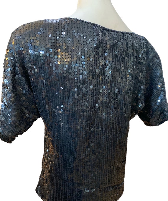 Vintage 80s sequins, black and gold top and large - image 3