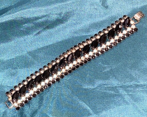 Vintage 50s Rhinestone Black Bracelet - image 2