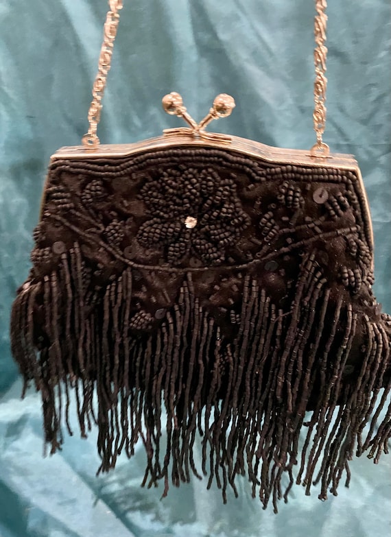 Vintage black flapper fringe handbag
