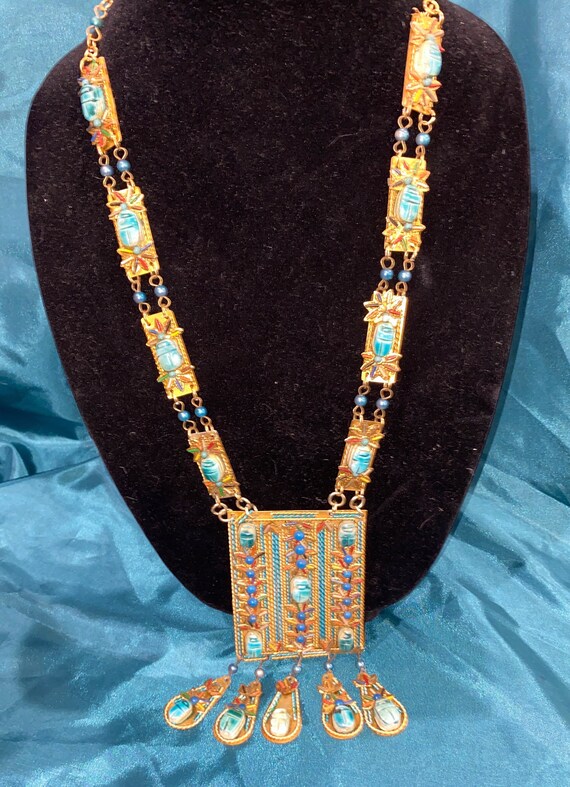 Vintage Egyptian scarab magnificent long 70s stat… - image 3