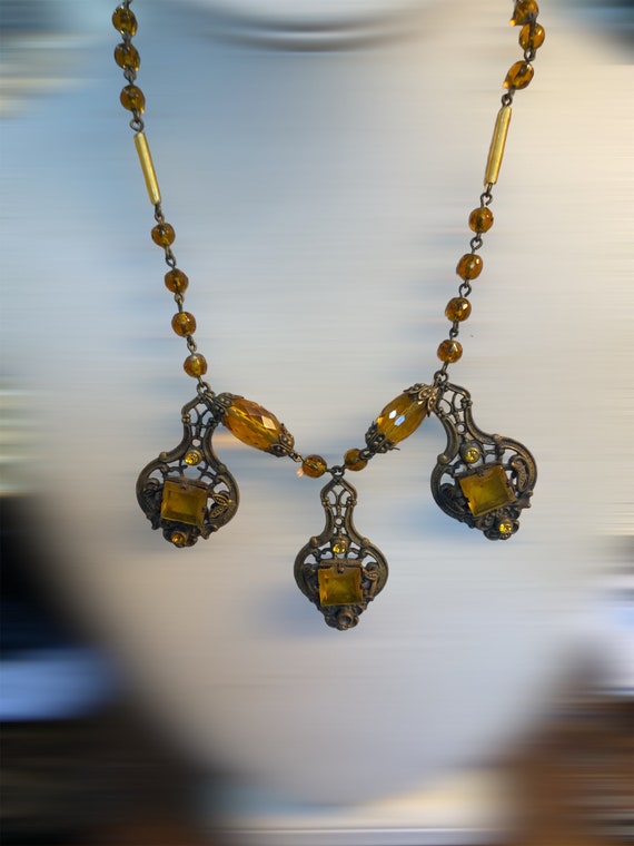 Antique Czechoslovakian, flapper, necklace, citri… - image 1