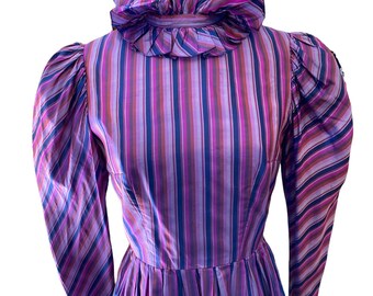 70s vintage designer high collar ruffled Victorian influenced purple dress gorgeous 30B 26” waiste