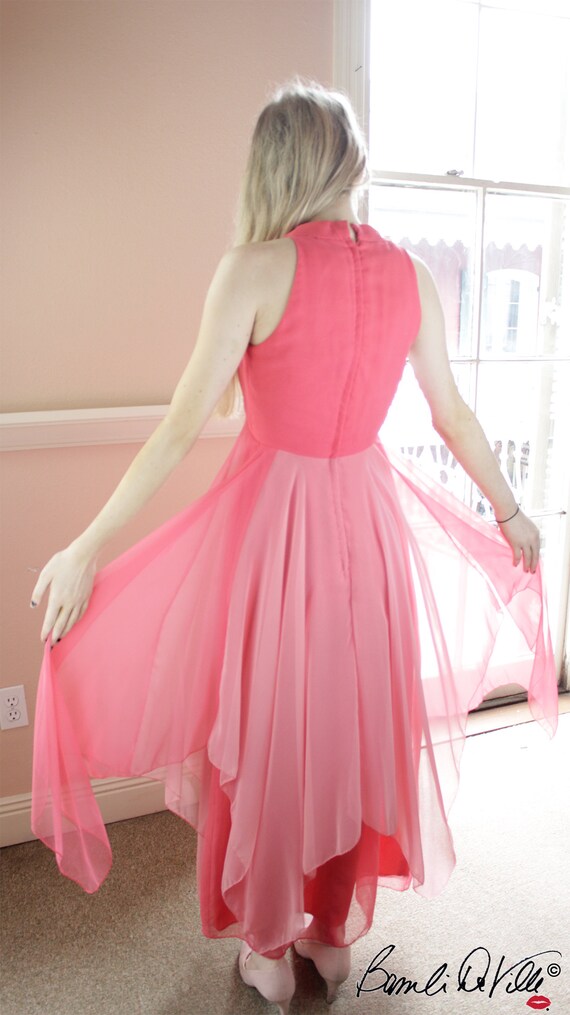 Vintage Chiffon Goddess 70s Dress Pink - image 4