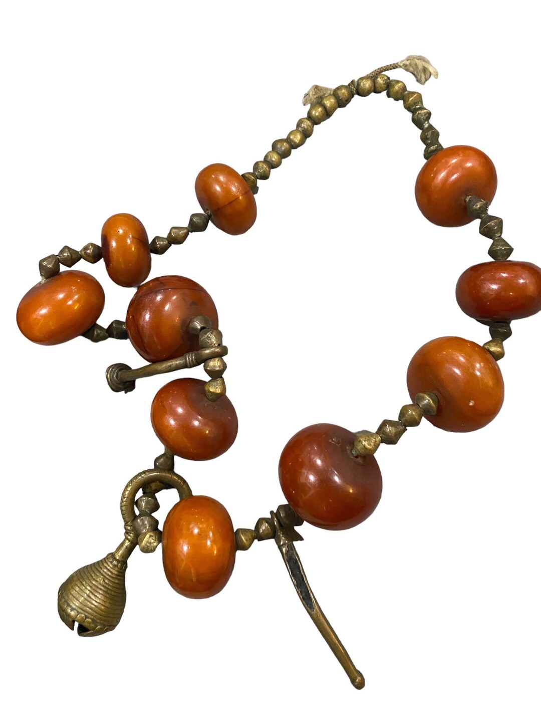 Antique Brass and Bone Necklace Bakelite Style Bronze Silver Middle