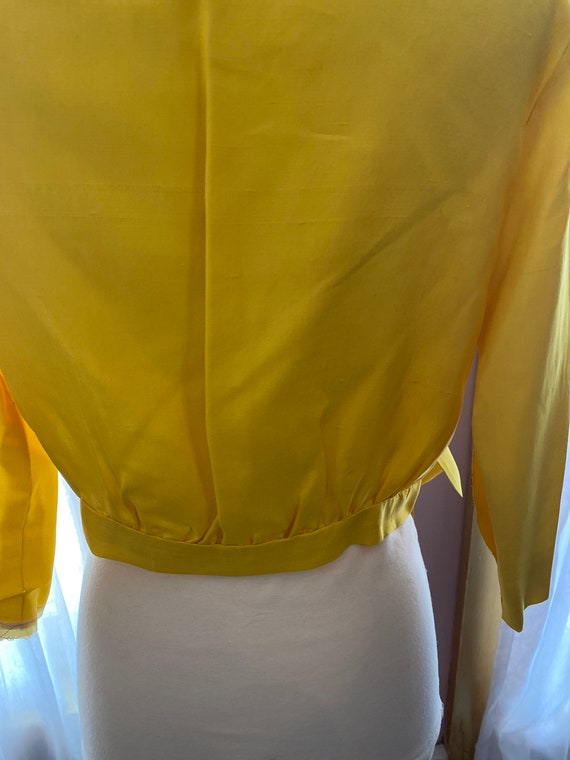 Vintage 70s Blouse Silk canary yellow wrap small … - image 3