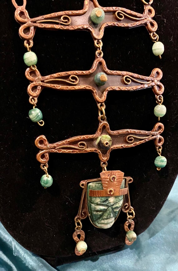 Vintage Mexico Mexican Necklace exotic Jade - image 4