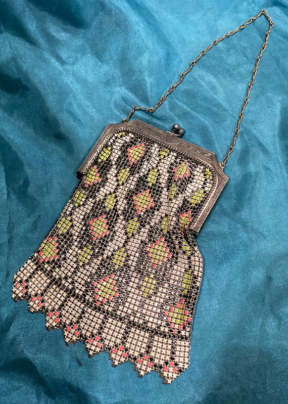 Vintage metal flapper handbag mesh colorful excel… - image 3